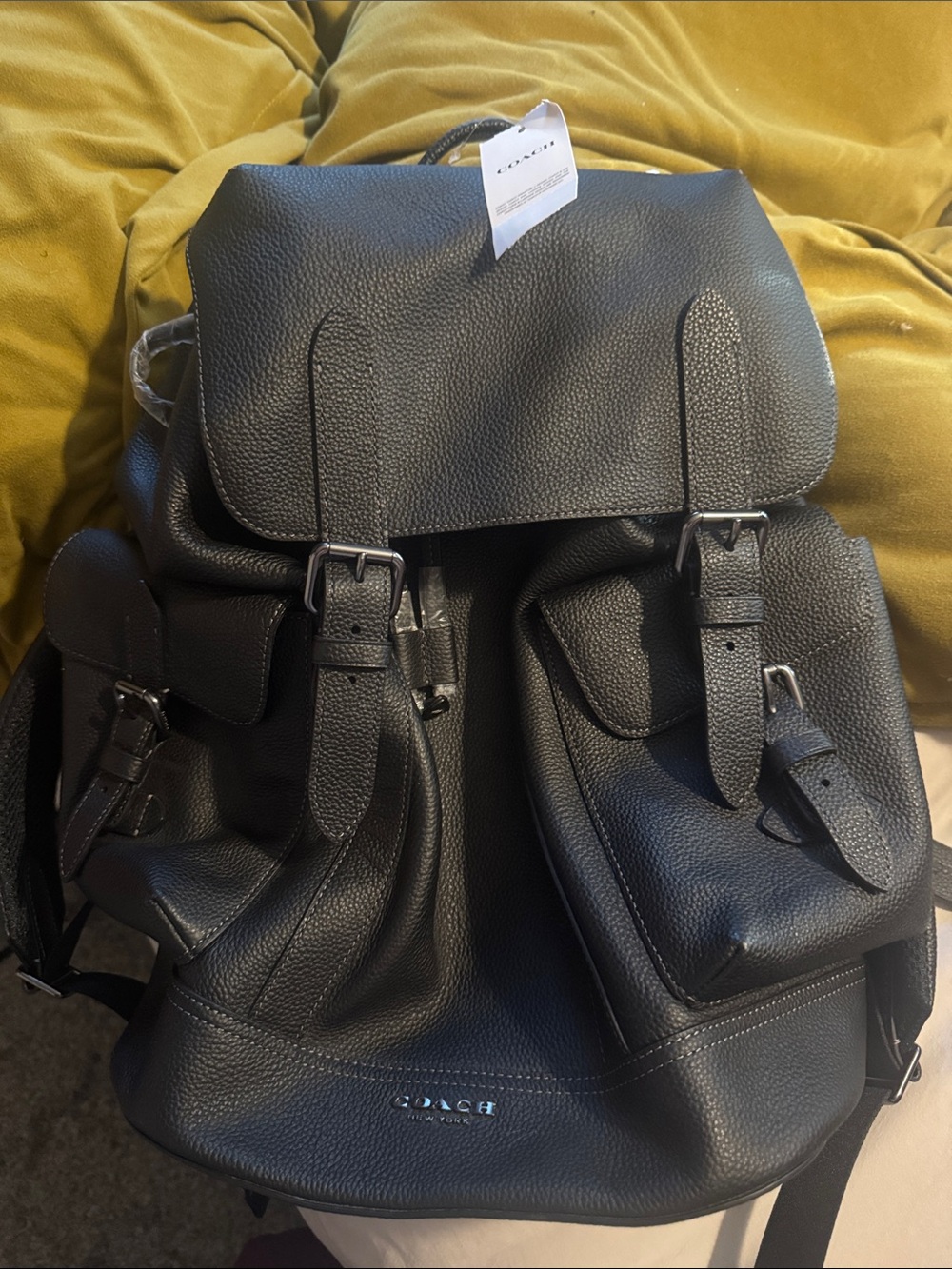 Coach Black Pebbled Leather Buckle Backpack